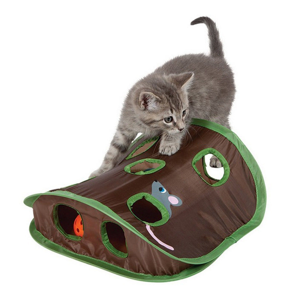 Jeu de cache-cache interactif pour chat mignon, Tunnel à 9 trous, souris, chasse, jouet d'intelligence, trou caché, chaton, jouets pliables