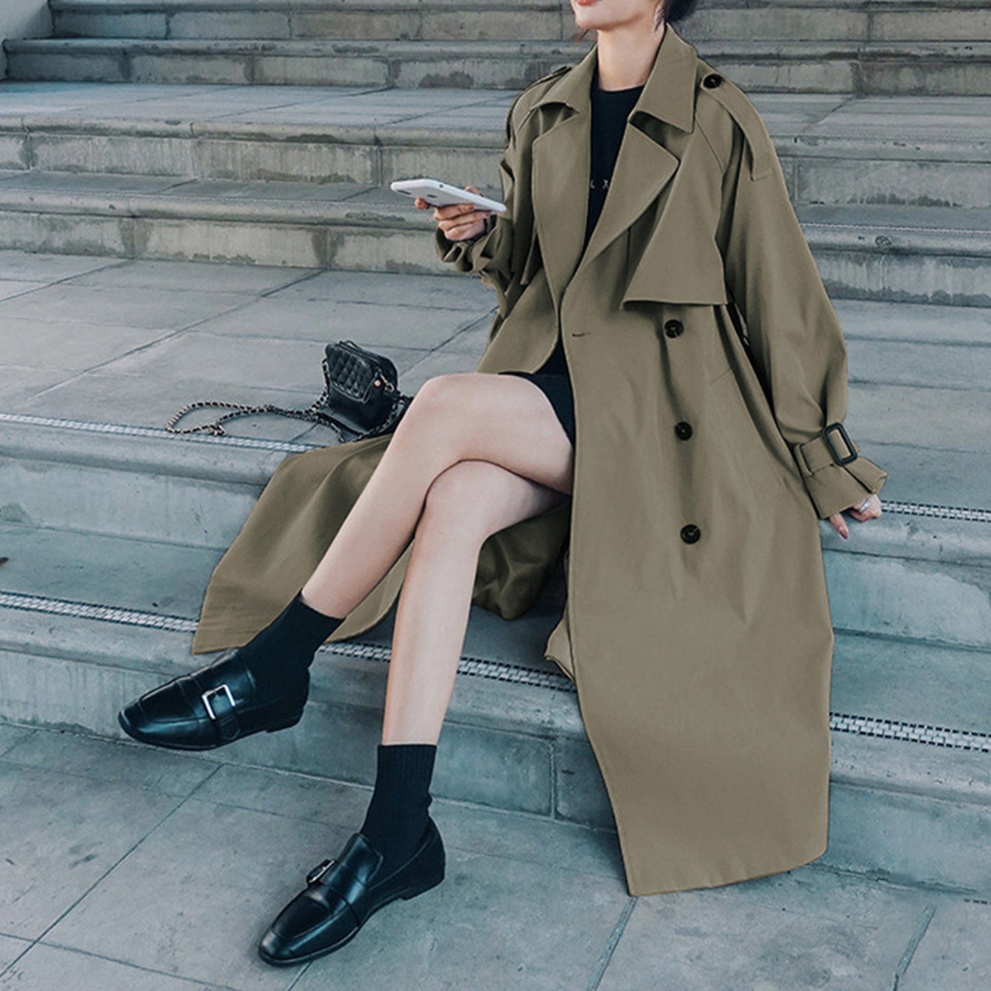 Trench-coat tendance pour femme, manteau croisé, trench-coat coréen pour femme, trench-coat oversize élégant, vêtements de printemps, vêtements pour femmes