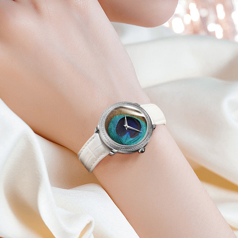 Women's Feather Dial Waterproof Belt Watch