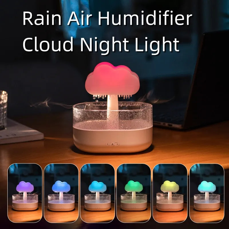 Humidificador de luz nocturna de nube de lluvia con sonido de gota de agua de lluvia y difusor de aceites esenciales con luz Led de 7 colores aromaterapia