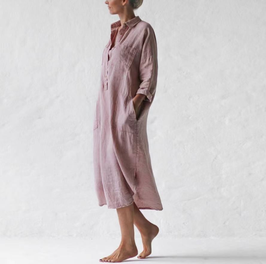 Robe irrégulière amincissante en coton et lin pour femmes, sous le genou