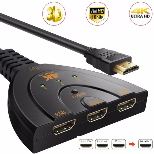 Répartiteur automatique de câble HDMI 2.0 à 3 ports 4K, commutateur 3x1, adaptateur HUB 3D 3 à 4K 2K 3D Mini 3 ports, compatible HDMI