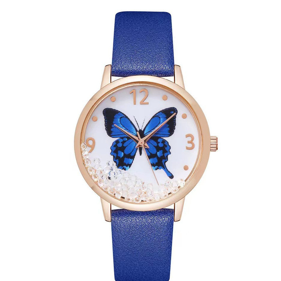 Reloj de cuarzo con mariposa y diamantes de imitación a la moda para mujer