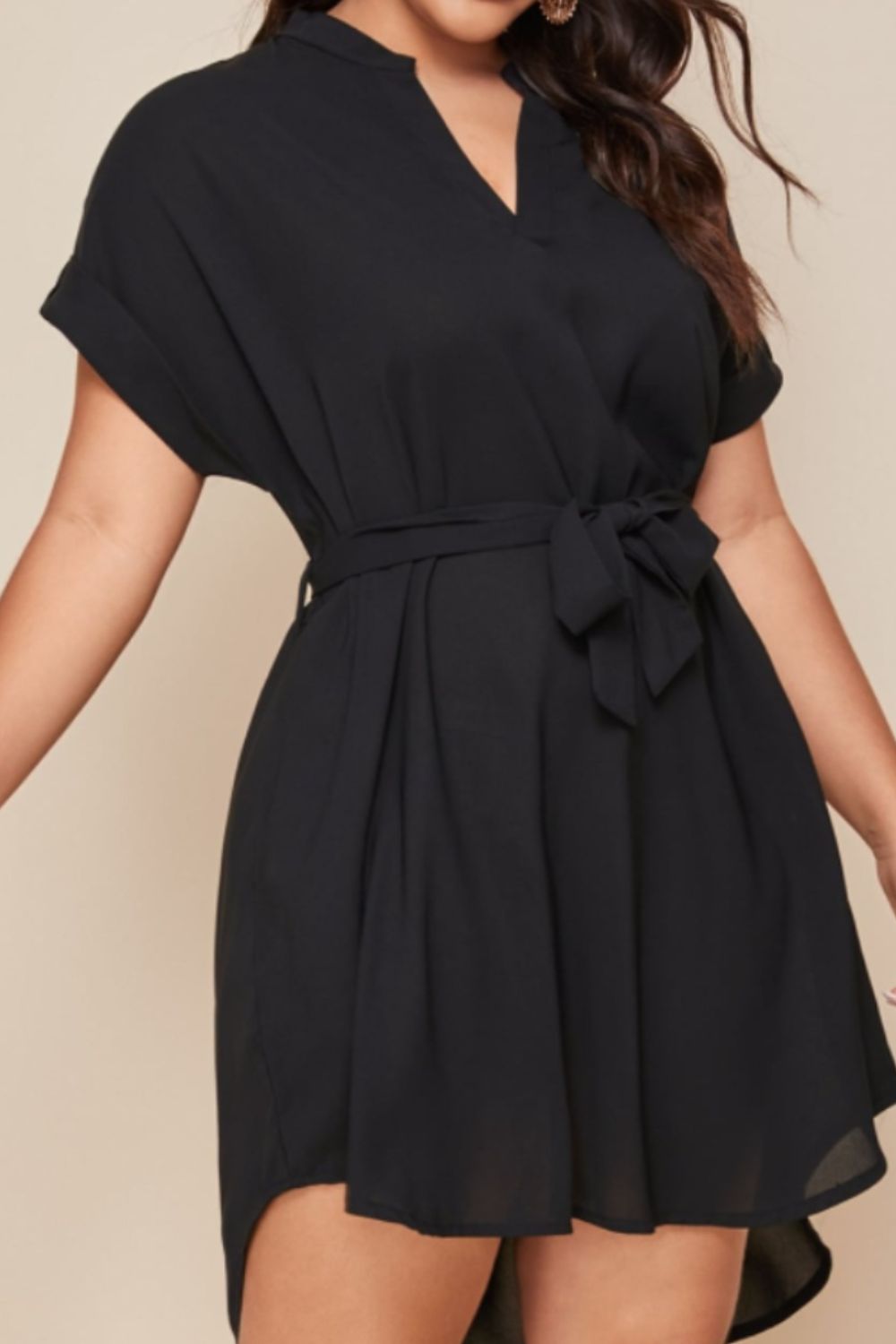 Mini-Robe Crantée à Taille Nouée de Grande Taille