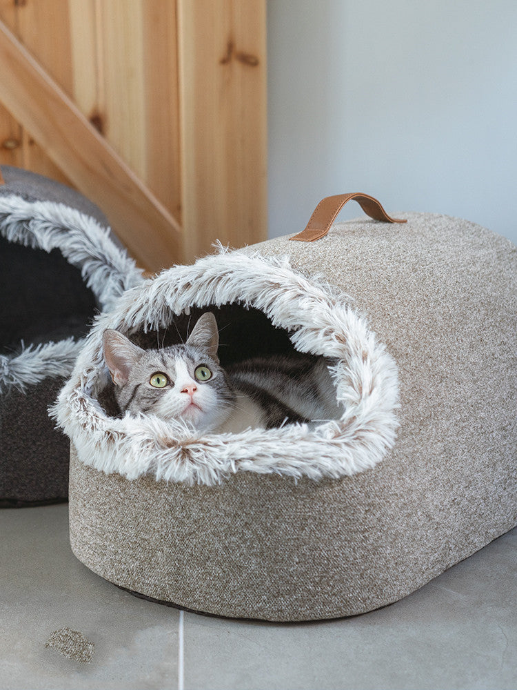 Arena para gatos polar cálida, saco de dormir para gatos cerrado, cama grande para gatos para dormir profundamente en invierno