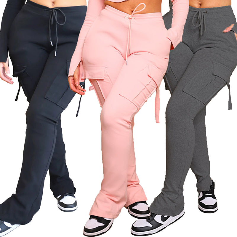 Pantalon Cargo avec poches, taille haute, cordon de serrage, jambes larges, droit, salopette pour femmes