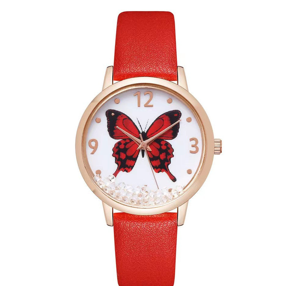 Reloj de cuarzo con mariposa y diamantes de imitación a la moda para mujer