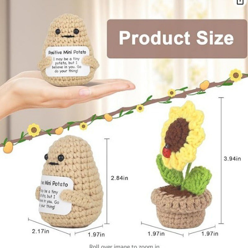 Mini muñeca de peluche tejida a mano con forma de patata y energía positiva, con tarjeta, para aliviar el estrés, para decoración del hogar, muñecas divertidas de gran venta transfronteriza, llaveros colgantes de lana hechos a mano hechos a mano