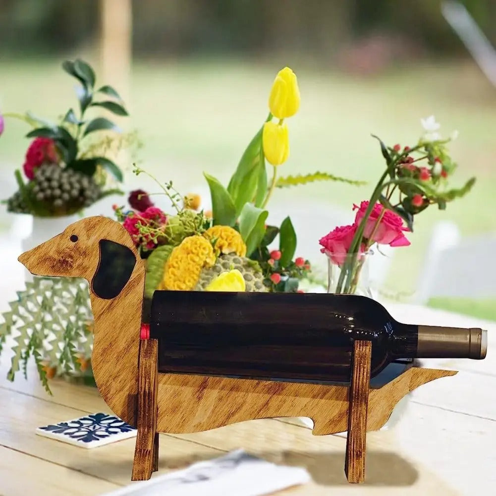 Dachshund Single Bottle Home Decoration Wooden Desktop Wine Rack