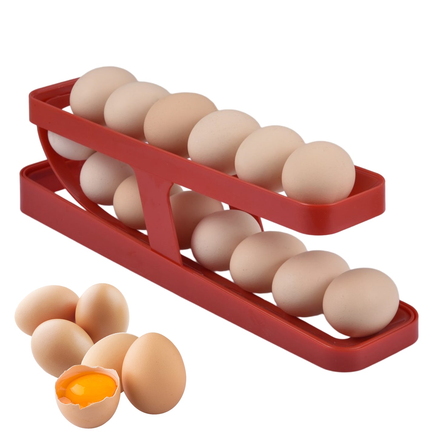 Rejilla para huevos con desplazamiento automático, caja de almacenamiento, cesta para huevos, contenedor, organizador enrollable, refrigerador, dispensador de huevos para utensilios de cocina