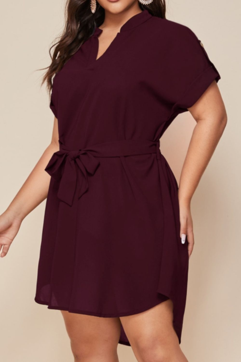 Mini-Robe Crantée à Taille Nouée de Grande Taille