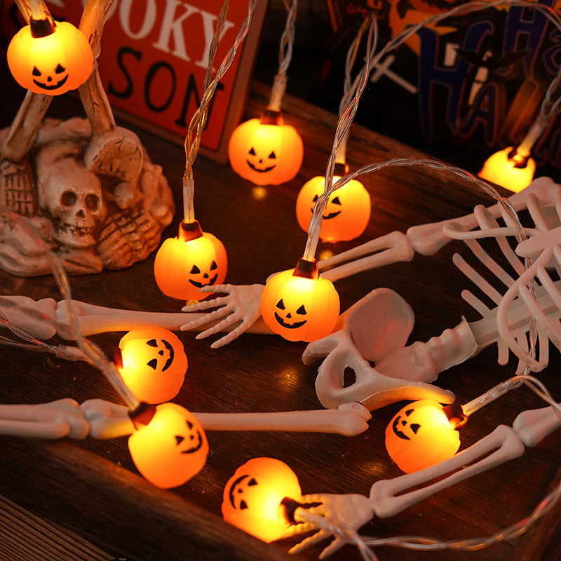 Cadena de luces de Halloween de PVC de material blando, lámpara de modelado de murciélago fantasma de calabaza, decoración del hogar para interiores y exteriores