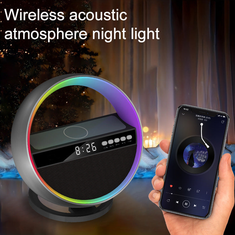 2024 Nueva luz nocturna RGB multifunción Cargador inalámbrico Altavoz Bluetooth Luz ambiental grande G Decoración del hogar