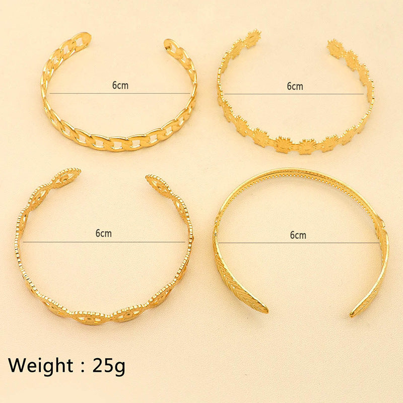 Women's Flower Chain Leaf Eye Bracelet Set