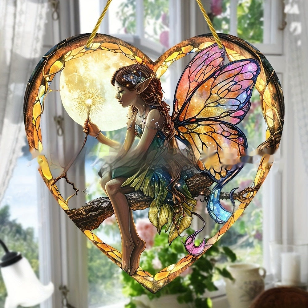 Acrylic Heart-shaped Wall Hanging Stained Glass Effect Home Garden Decoration