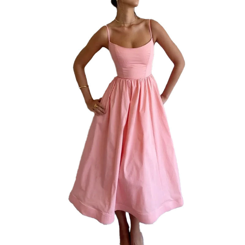 Robe à bretelles Sexy et douce pour femmes, impression de couleur unie, fraîche