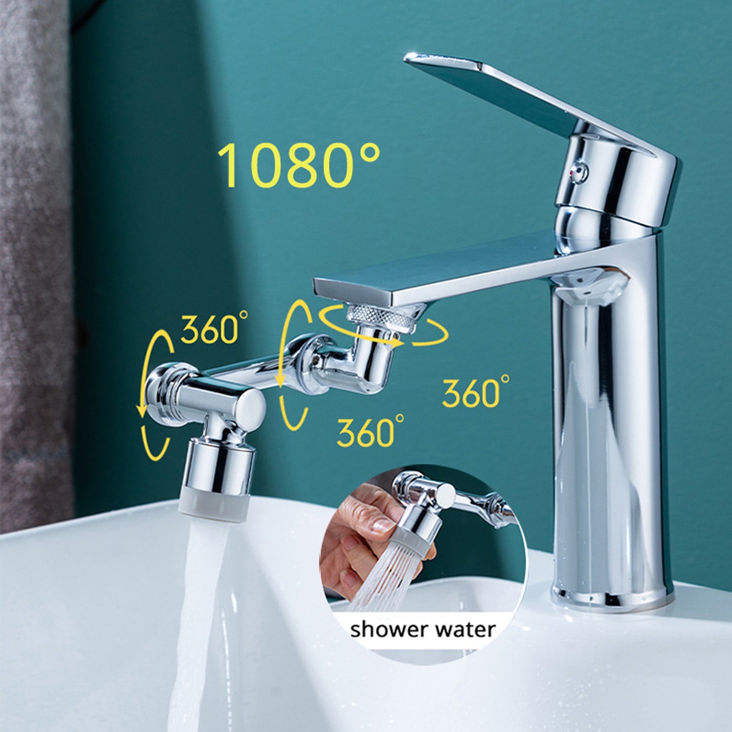 Aérateur de robinet pivotant universel 1080, extension de robinet multifonction, douche résistante aux éclaboussures