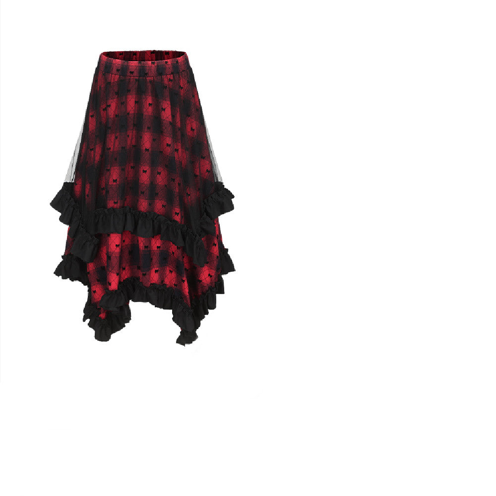 Women's Fashionable Red Plaid Skirt