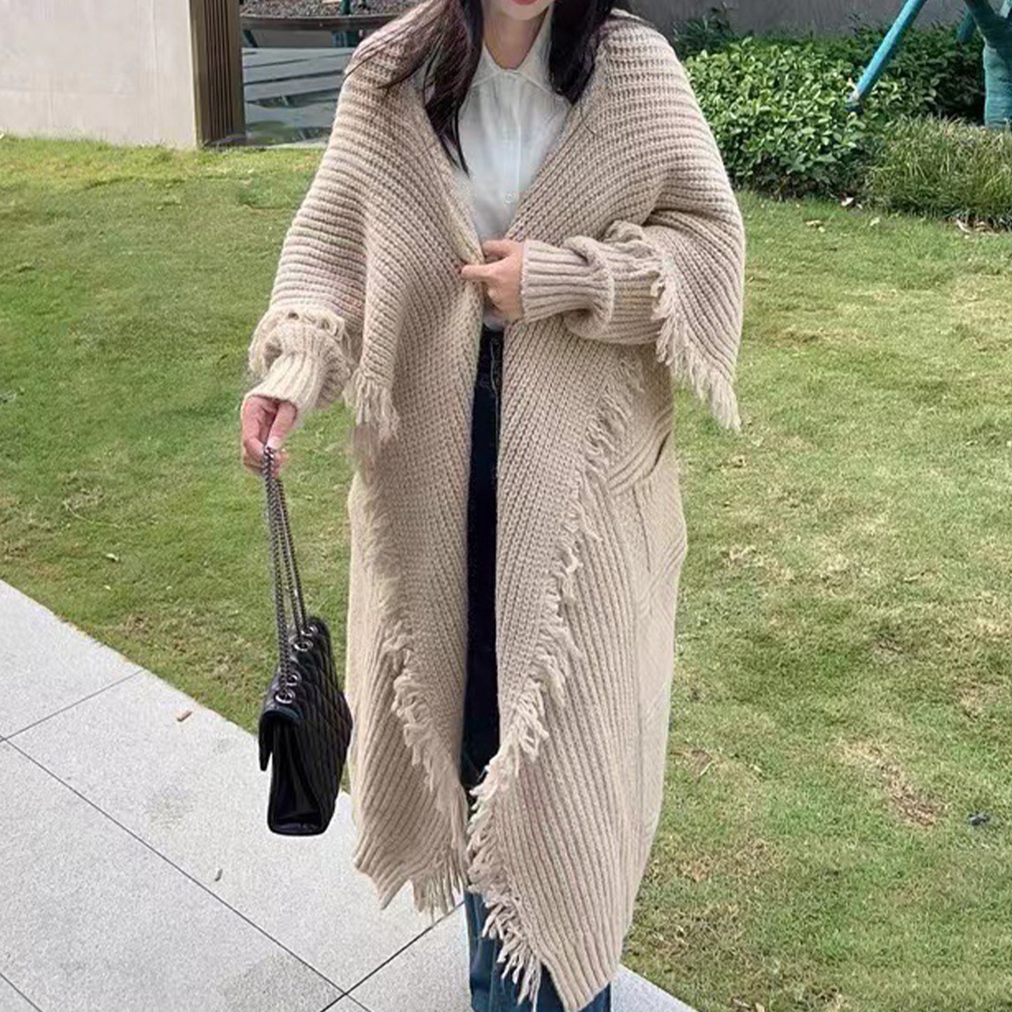 Suéter largo de lana de alpaca, chaqueta suave y encerada para mujer, cárdigan tejido a mano, estilo coreano holgado, prendas de punto, ropa de mujer