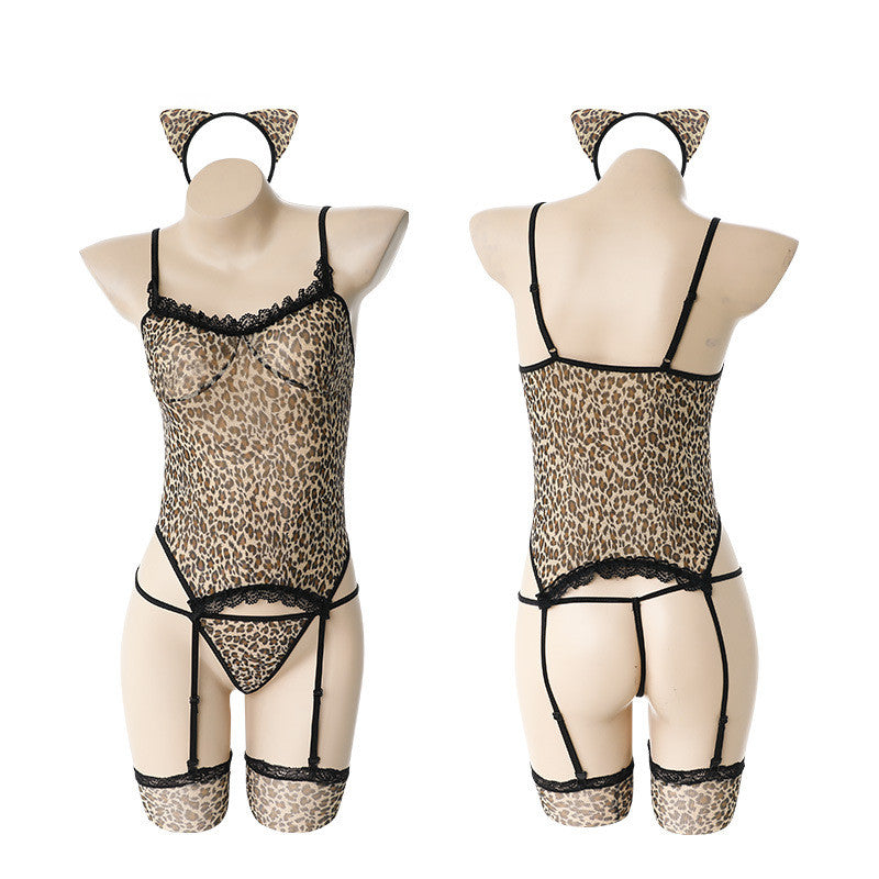 Women's Fashion Leopard Print Stocking Garter Set