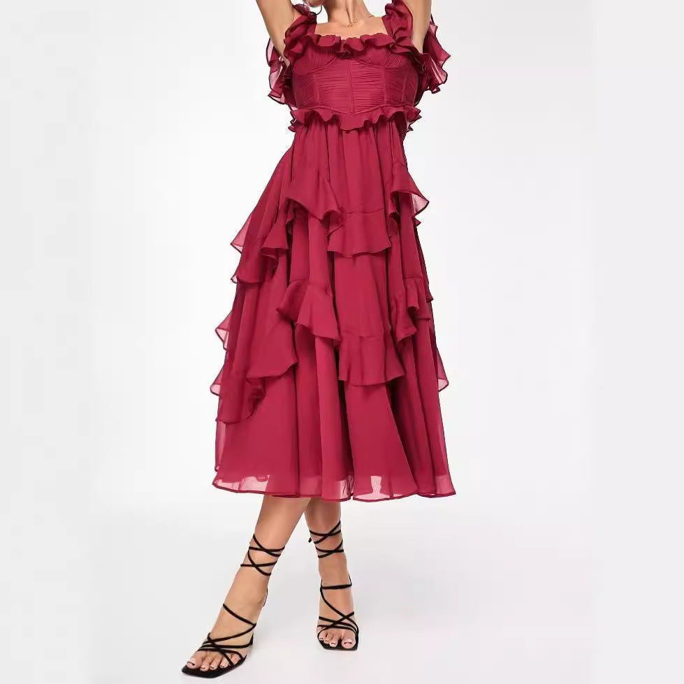 Vestido de manga corta con volantes para vacaciones de verano, vestidos largos con cuello cuadrado y espalda descubierta a la moda para fiesta, ropa para mujer