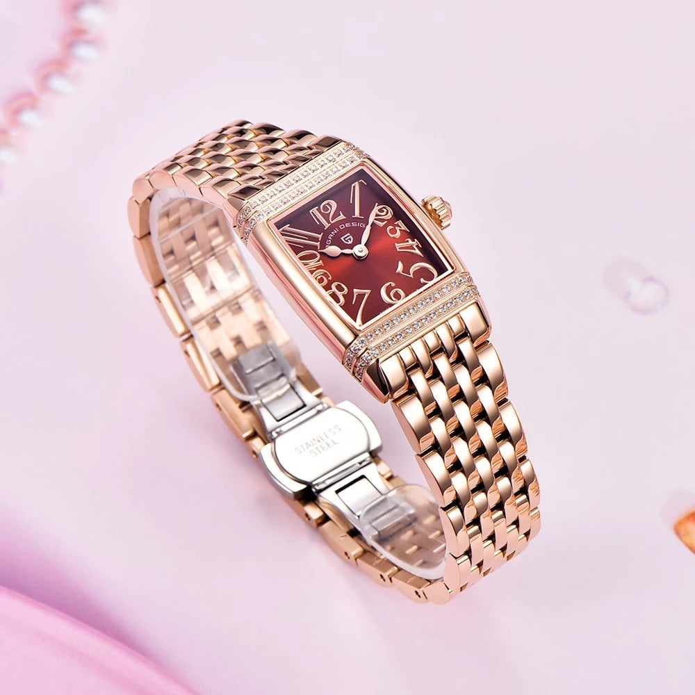 Montre à quartz carrée à cadran de coquille de mode pour femmes avec diamants