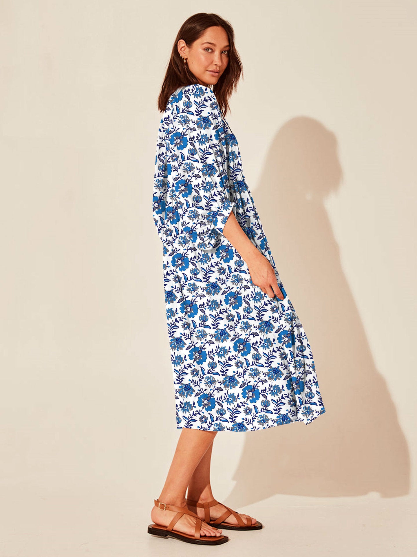 European American High-end Niche Floral Skirt V-neck Watermark Dress