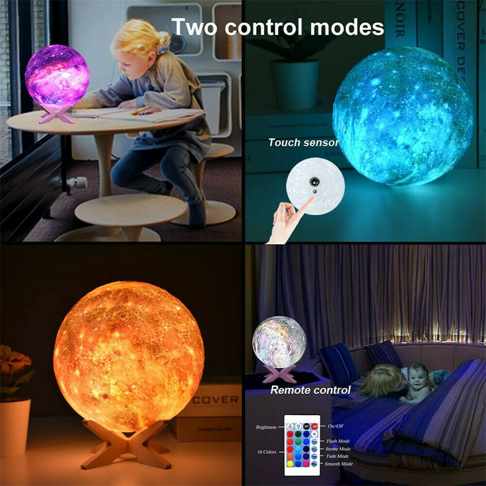 3D Printing Galaxy Lamp Moonlight USB LED Night Lunar Light Touch Color Changing Moon Lamp