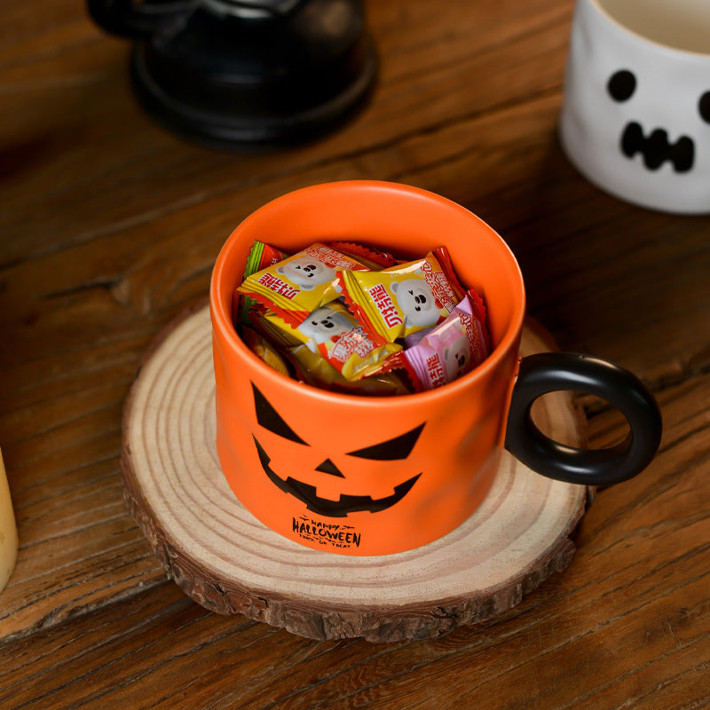 Taza de cerámica de calabaza, recuerdo de fiesta, tazas de cerámica con asa, taza portátil bonita para regalo de Halloween, suministros duraderos para fiesta de Halloween