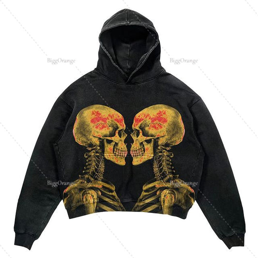 Skull Print Set Hip Hop Teen Clothing Vintage Oversized Hood