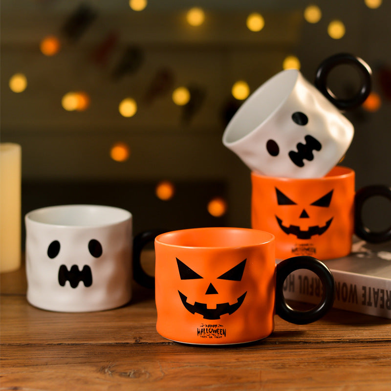 Taza de cerámica de calabaza, recuerdo de fiesta, tazas de cerámica con asa, taza portátil bonita para regalo de Halloween, suministros duraderos para fiesta de Halloween