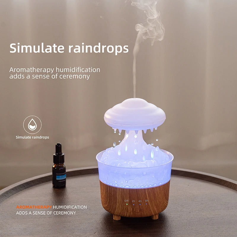 Humidificador de luz nocturna con nube de lluvia, con sonido de gota de agua de lluvia y luz Led de 7 colores, difusor de aceites esenciales para aromaterapia, 2023