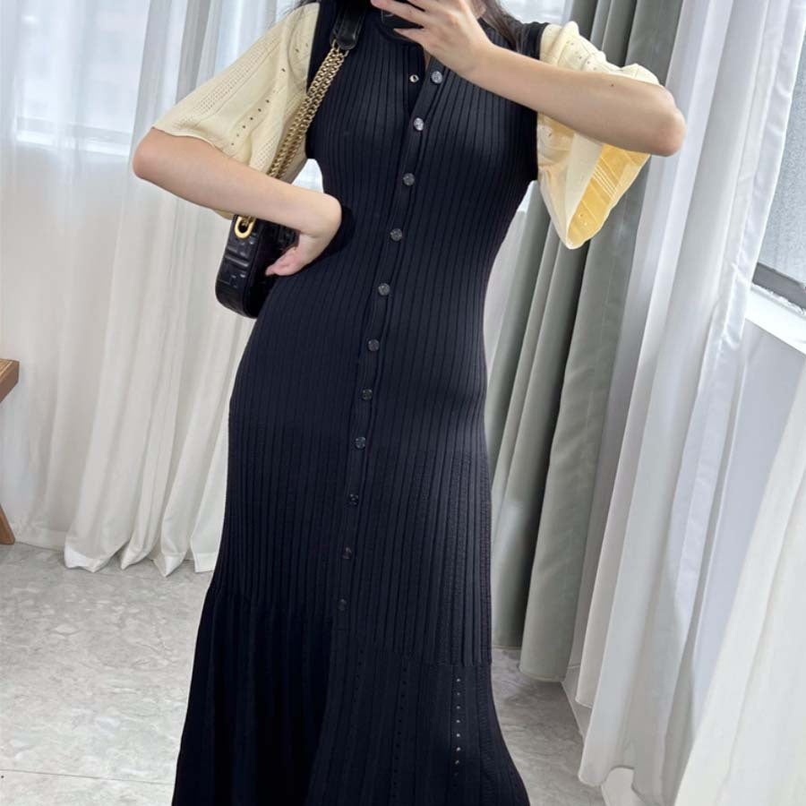 Slim Fit Waist Hollow Thin Fishtail Knitted Dress