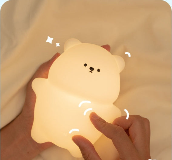 Timing Three-gear Dimming Magic Color RGB Switching Soft Eye Protection With Sleeping Lying Flat Bear Small Night Lamp