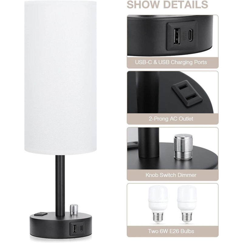 Rotary Switch Electrodeless Dimming Round Fabric Table Lamp