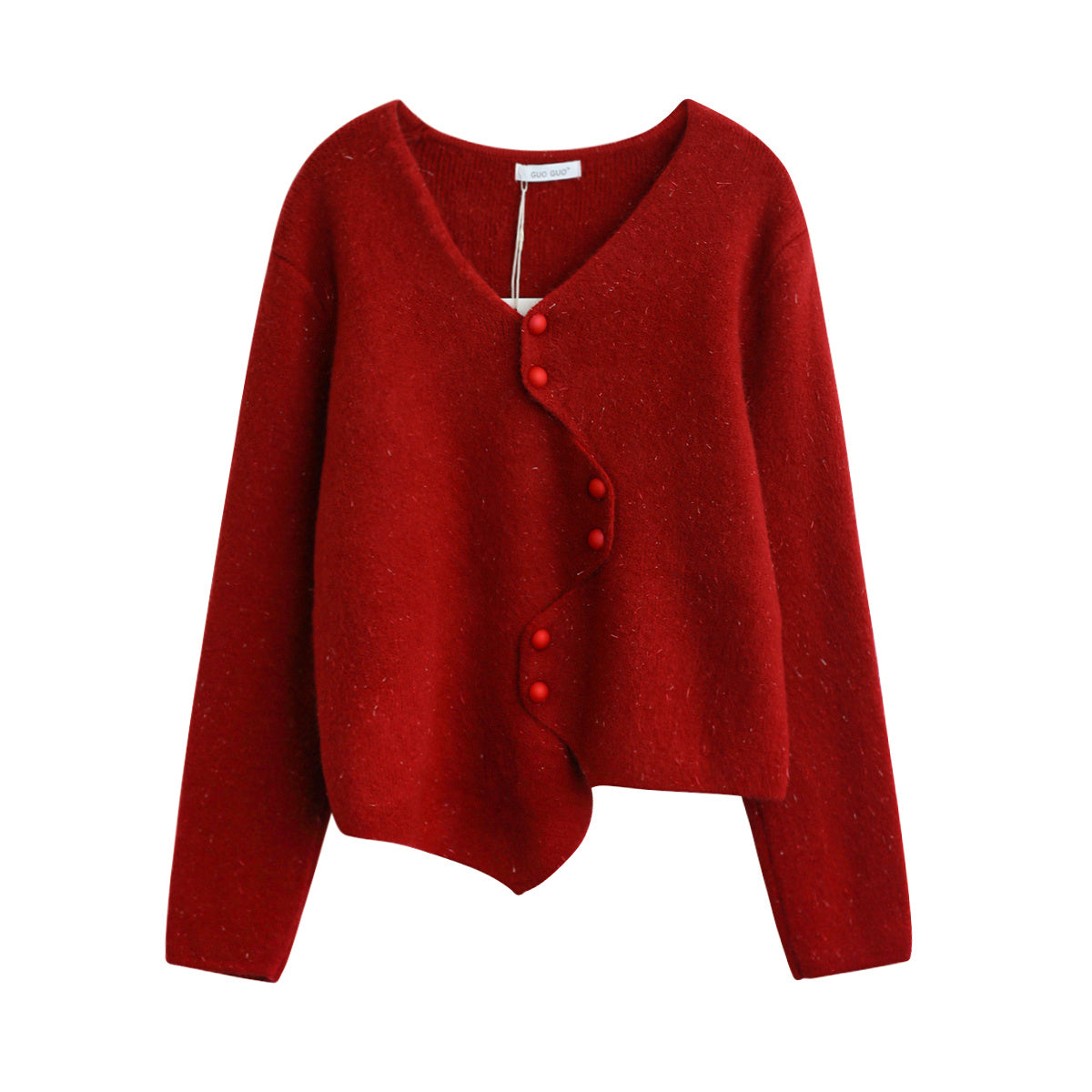 Pull en tricot à col en V irrégulier pour femme, pull pelucheux, vêtements d'extérieur en tricot ample et pelucheux pour femme, cardigan côtelé tricoté à la main, vêtements de printemps