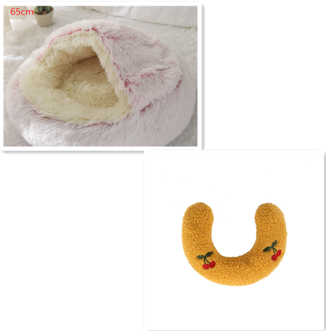 Lit d'hiver 2 en 1 pour chien et chat, lit rond en peluche chaud, maison douce et longue en peluche pour animaux de compagnie