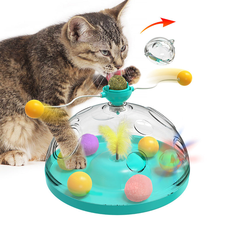 Meows Molino de viento Divertidos juguetes para gatos Plataforma giratoria multifuncional interactiva Juguetes educativos para mascotas con hierba gatera Bola luminosa Molinete Juguetes Productos para mascotas