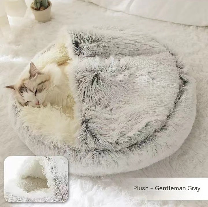 Cama 2 en 1 para perros y gatos, cama de invierno para mascotas, cama redonda de felpa cálida, cama suave y larga para mascotas