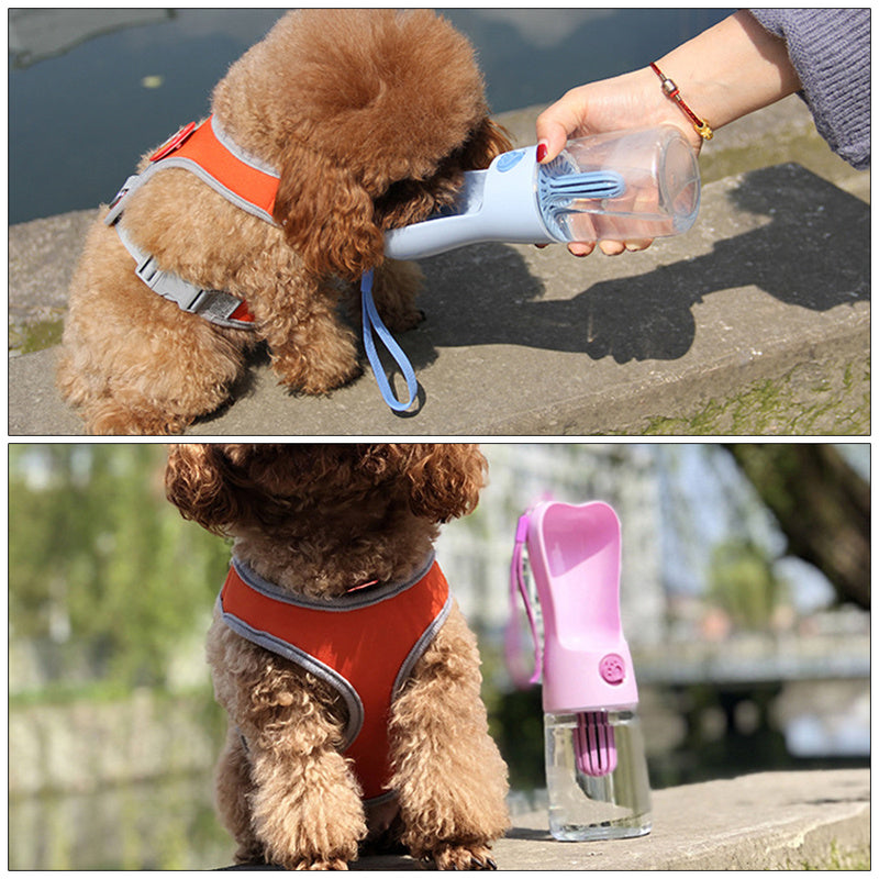 Alimentador portátil con botella de agua para perros y gatos