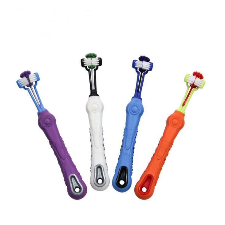 Brosse à dents à trois faces pour animaux de compagnie, brosse pour chien, mauvaise haleine, tartre, soins des dents