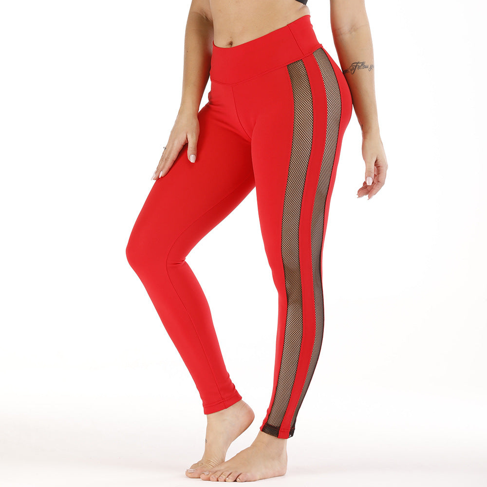 Pantalones de yoga para mujer con panel lateral de malla con agujeros grandes