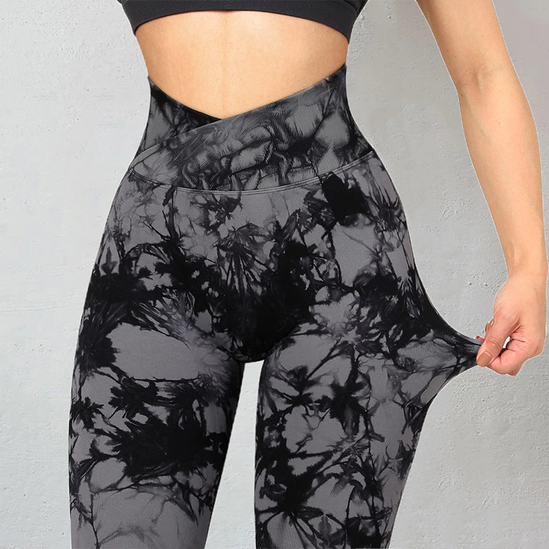 Leggings sin costuras con efecto tie-dye para mujer, pantalones de Yoga, Push Up, deporte, Fitness, correr, gimnasio