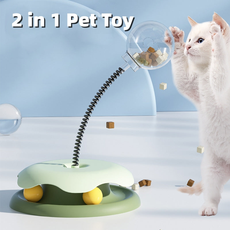 Comida para fugas de gatos, juguetes 2 en 1, plataforma giratoria, juguetes para gatitos, entrenamiento divertido para gatos, pelota de primavera, suministros para gatos, productos para mascotas