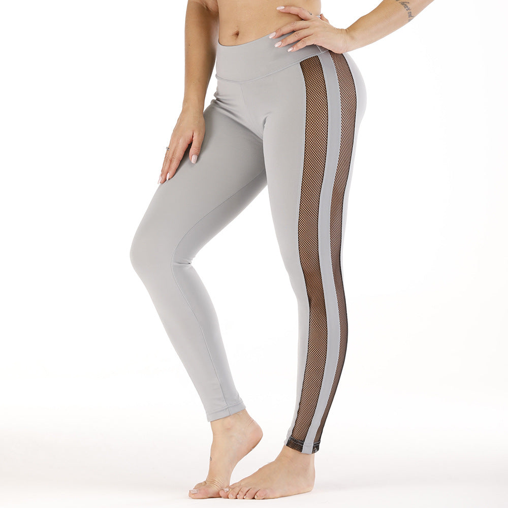 Pantalon de yoga pour femmes avec panneau latéral en maille à grands trous