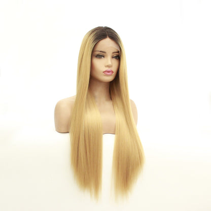 Perruque Lace Front Wig synthétique, cheveux longs et lisses, couvre-chef