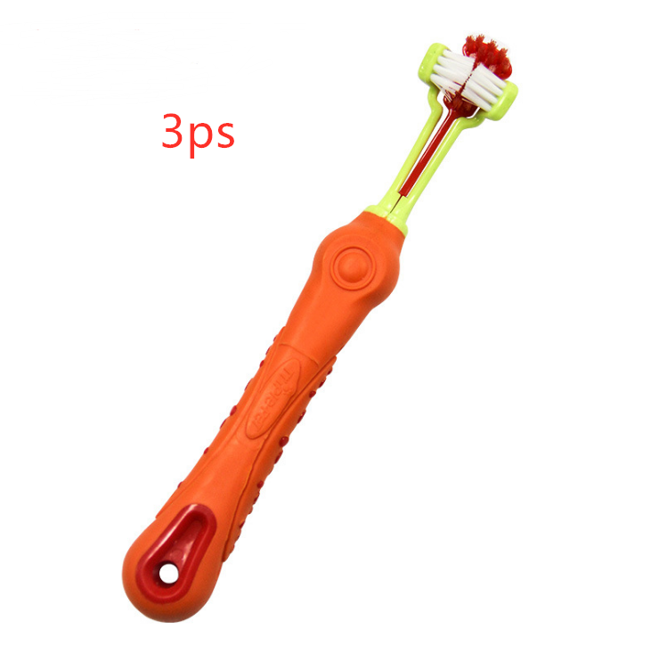 Brosse à dents à trois faces pour animaux de compagnie, brosse pour chien, mauvaise haleine, tartre, soins des dents