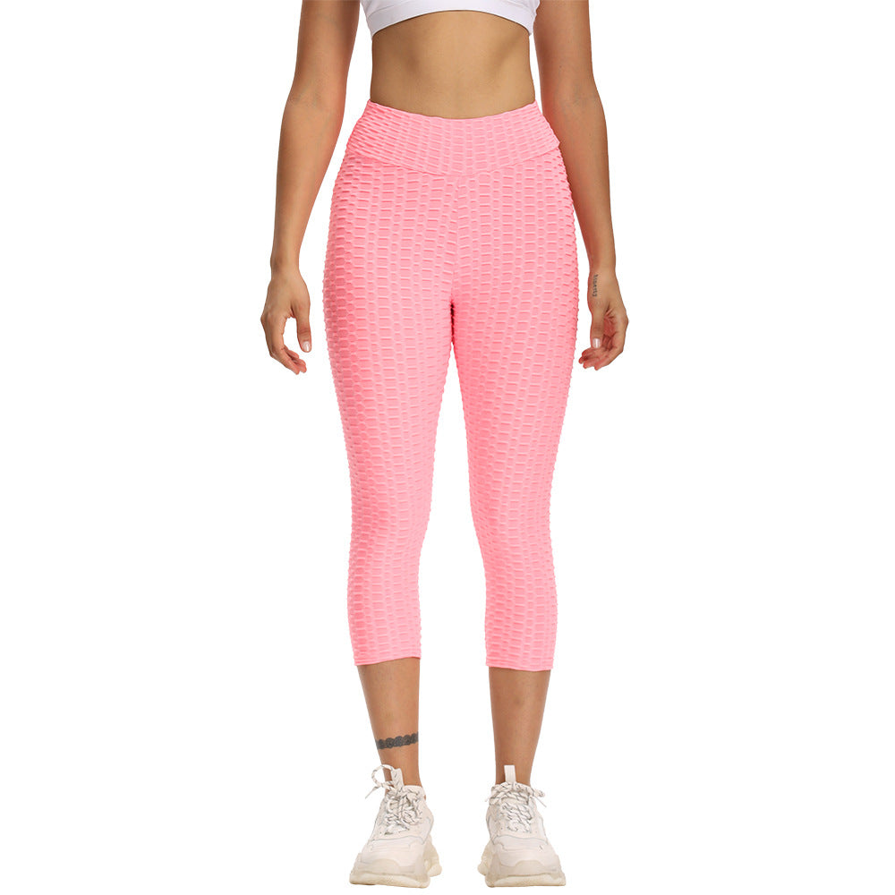 Pantalones de yoga de talle alto recortados para mujer Leggings de levantamiento de glúteos y caderas con burbujas