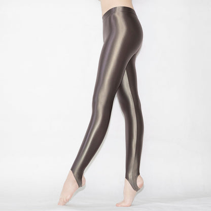 Leggings elásticos sedosos brillantes de primavera y otoño para mujer que moldean los pantalones de culturismo de Yoga Leggings brillantes