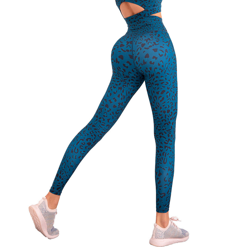 21 Primavera y novedad de verano modelos calientes impresos Color Fitness Yoga pantalones mujeres cintura alta melocotón nalgas medias deportivas de secado rápido